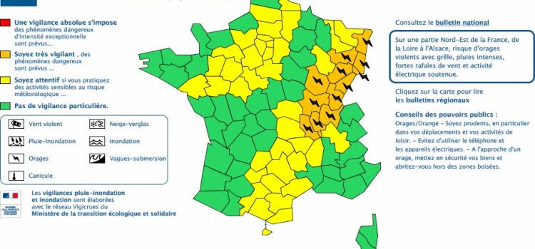 Vigilance orange « orages » et vent violent Carte de vigilance 18082019