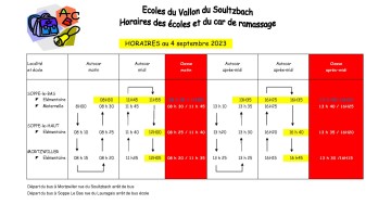 Horaires du ramassage scolaire 2023