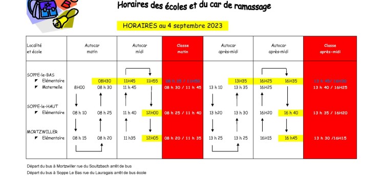 Horaires du ramassage scolaire 2023