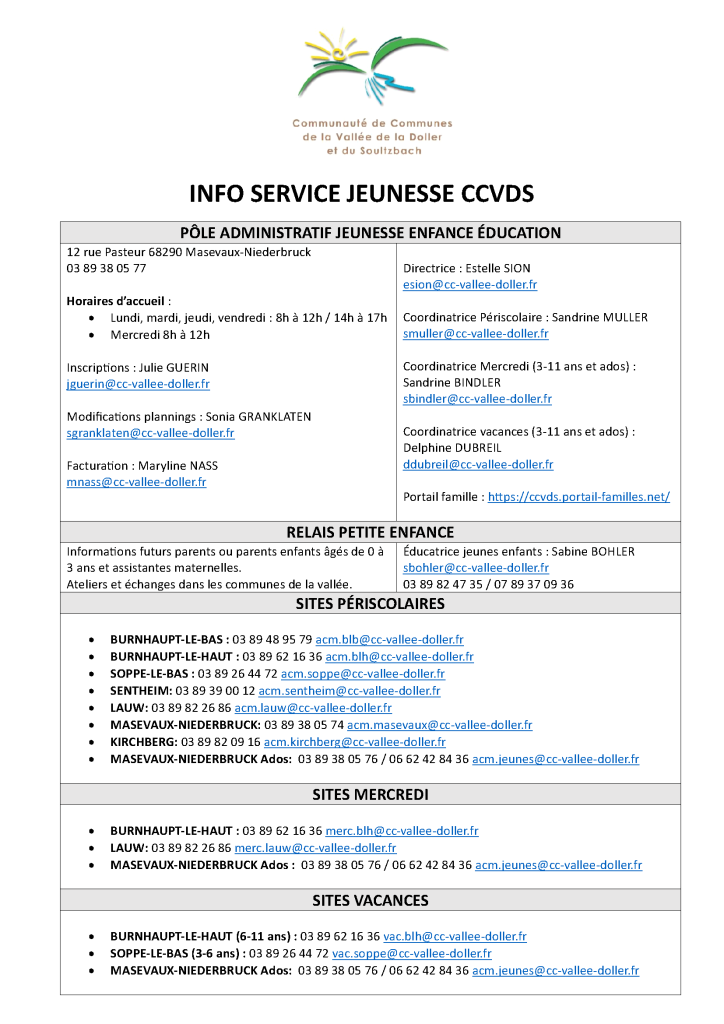 INFO SERVICE JEUNESSE CCVDS